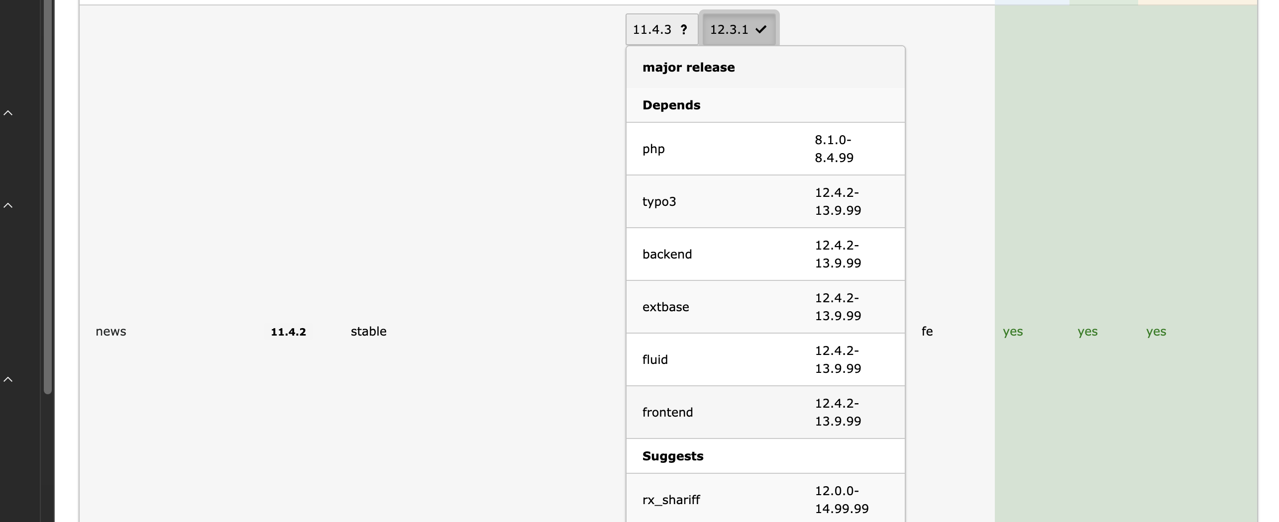 Extension-Details einer TYPO3-Instanz