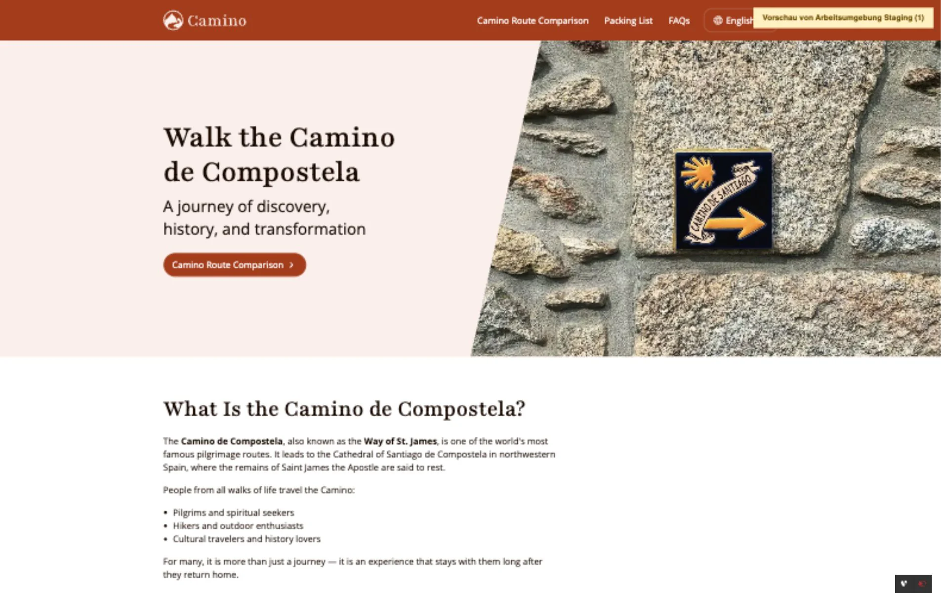 Camino frontend site rendered from the TYPO3 Lab