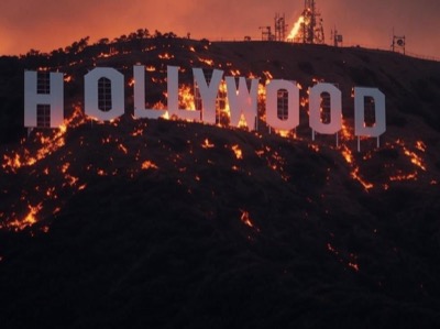 Hollywood-Schild brennt KI-Hoax